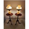 Image 3 : 2 Vintage Gone with the Wind Hurricane Lamps & 2 Vintage Octagon Tables
