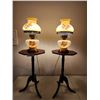 Image 4 : 2 Vintage Gone with the Wind Hurricane Lamps & 2 Vintage Octagon Tables