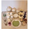 Image 1 : Glassware, cups, canister, plates, Victorian Ladies Candle Holders
