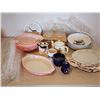 Image 2 : Pyrex Pink Bowl Set, Clock, 4 Pasta Bowls, 4 Plates, Teapot, 6 Glass Mugs, Plastic Cups