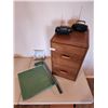 Image 1 : 2 Drawer Wooden Filing Cabinet, Paper Cutter, Clock, 2 Radios