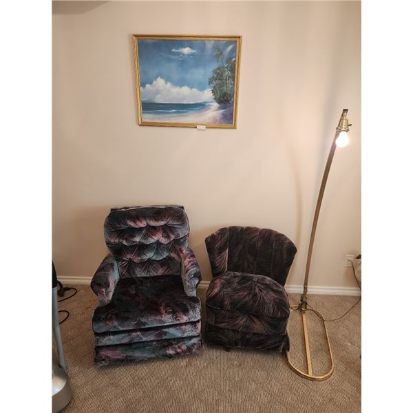 Ocean Scene Picture with Gold Frame, 2 Rockers & Floor Lamp