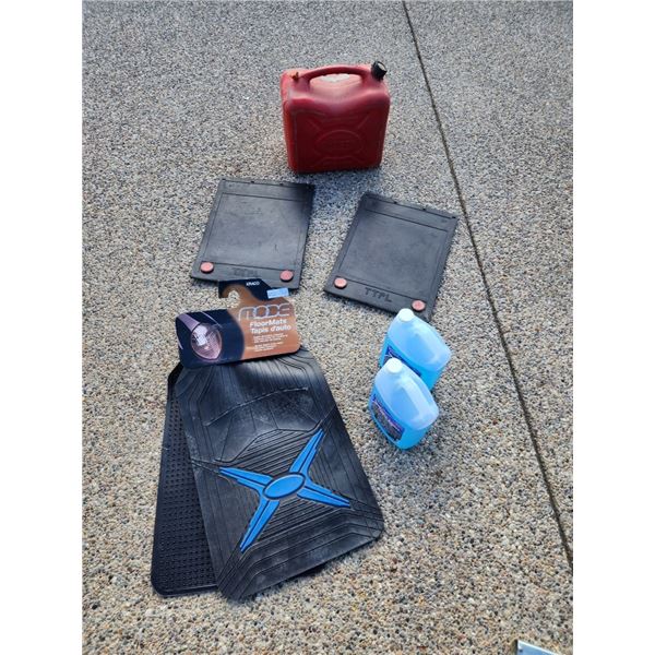 Truck Mud Flaps, Floor Mats, 5 Gallon Jerry Gas Can, 2 Windshield Wiper Fluid