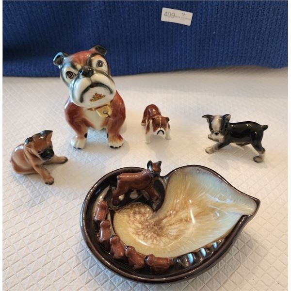 Vintage Mack Truck Bulldog Bank, Vintage Tilso Handpainted Ceramic Ashtray, Boxer Dog & Puppies