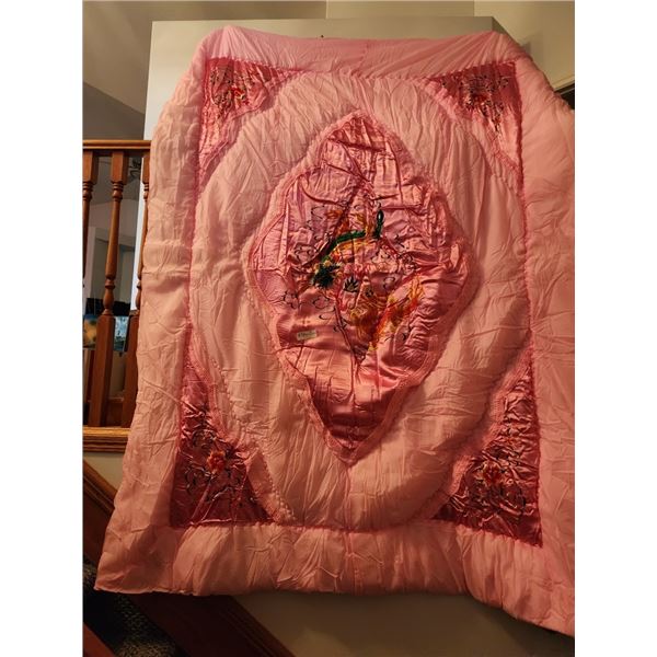 Embroidered Chinese Silk Satin Hot Pink Blanket