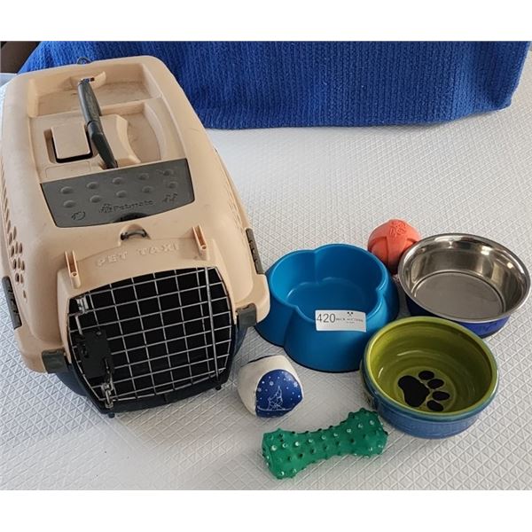 Pet Taxi (Carrier), Dog Dishes,& Toys