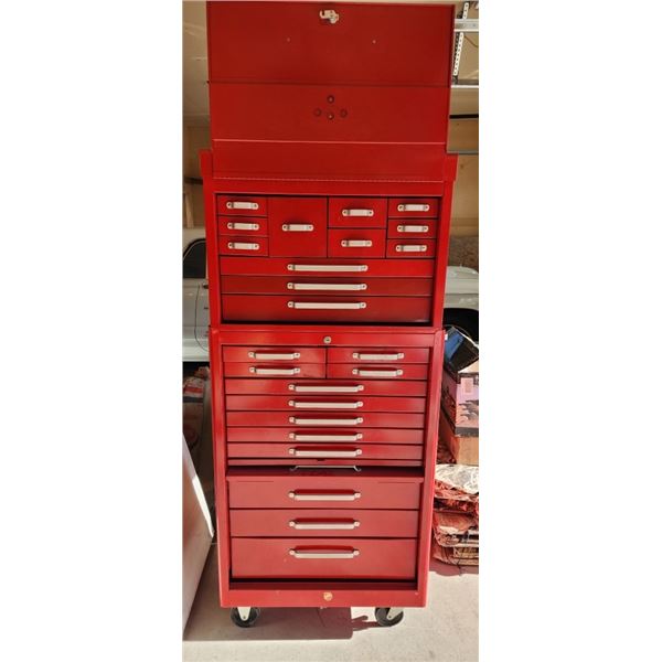 24 Drawer Rolling Beach Mastercraft Tool Chest plus tools - Like New