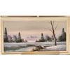 Image 1 : Vintage Oil Painting Winter Landscape & Vintage Needlepoint Tapestry Landscape with Deer