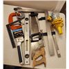 Image 1 : Miscellaneous Tools, C-Clamps, Squares, Saw, Level, Staple Gun, Trouble Light