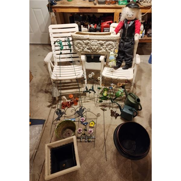 Folding Patio Chairs, Misc Garden Decorations, Watering Cans, Planters, Harley Davidson Boy