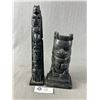 Image 1 : 2 Vintage Totem Poles - 8"H  NW Coast Argillite-Like Alva Replica & 11"H (As Found) Marked Canada