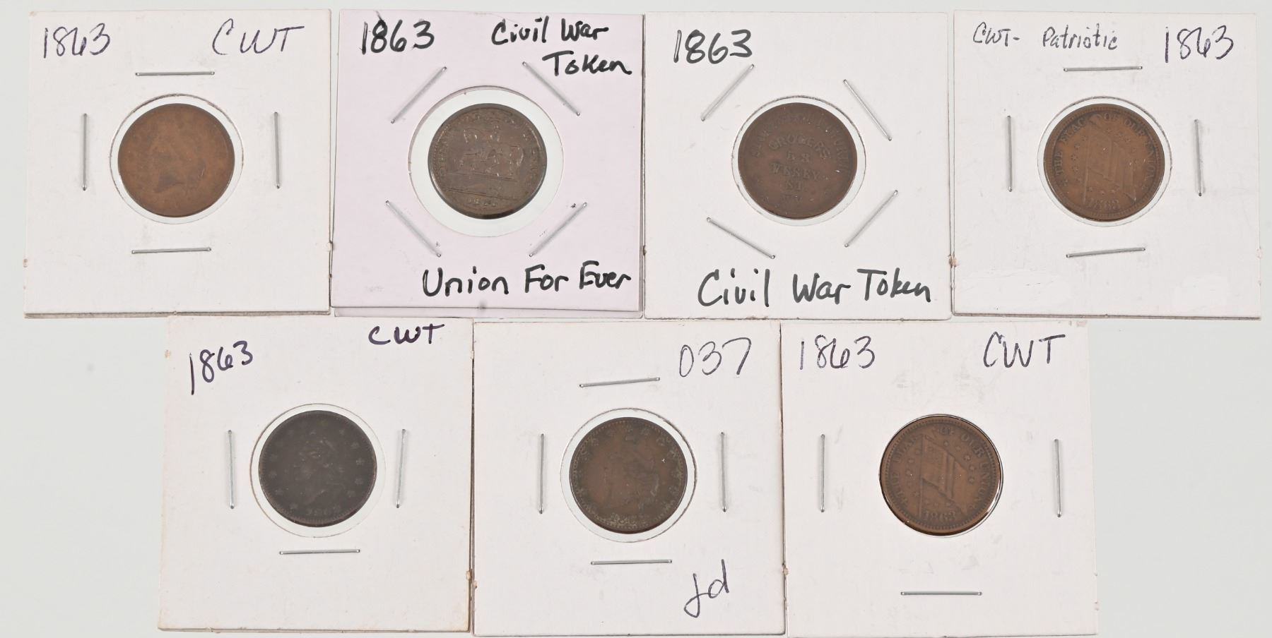 (7) 1863 US Civil War Tokens, Army/Navy