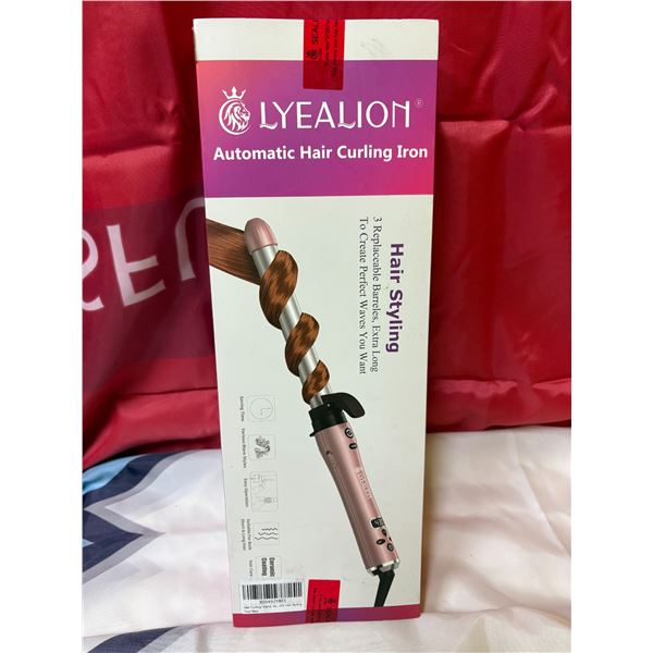 NEW LYEALION AUTOMATIC HAIR SURLING IRON WITH 3 REPLACEABLE BARRLES EXTRA LONG SEALED