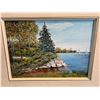 Image 2 : VINTAGE FRAMED 1984 H.KUSHNER "LAKE SIDE SCENE" PAINTING ON BOARD DATED FROM STATE (APPROXIMATELY -