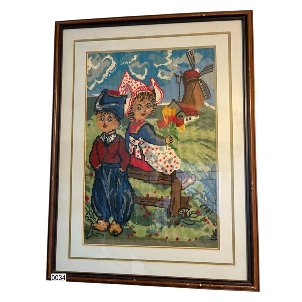 FRAMED NEEDLE POINT "COUNTRY SIDE " ART WALL HANGING FROM STATE(APPROXIMATELY - 21inches BY 27 1/2 i