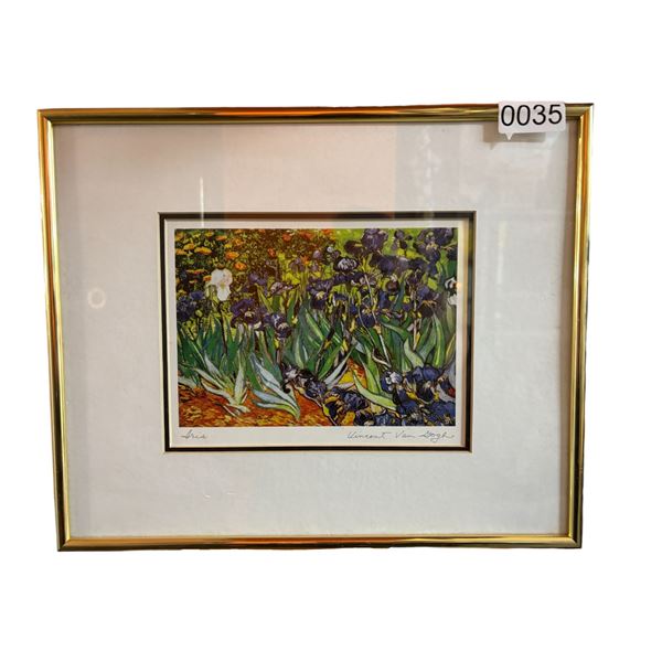 FRAMED "IRIS" VINCENT VAN GOGH REPRODUCTION PRINT FROM ESTATE (APPROXIMATELY - 13 1/2 inches BY 11in