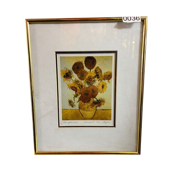 FRAMED "SUNFLOWER" VINCENT VAN GOGH REPRODUCTION PRINT FROM ESTATE (APPROXIMATELY 21inches BY 13 1/2