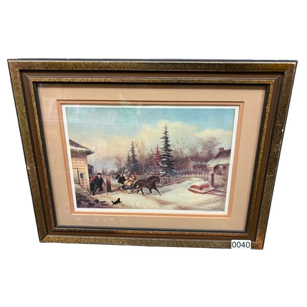 FRAMED "CHEATING THE TOLL " VINTAGE REPRODUCTION PRINT FROM STATE (APPROX - 19in BY 14 1/2in)