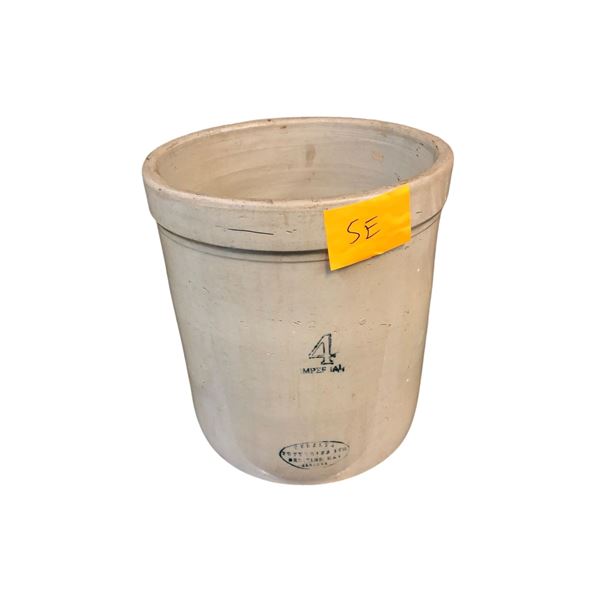 VINTAGE MEDALTA POTTERIES LIMITED MADISON HAT ALBERTA 4 IMPERIAL GALLON STONE WARE CROCK (APPROX 13I