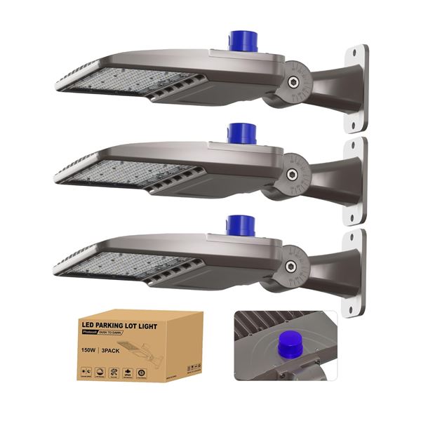 NEW LED 3 PACK PARKING LOT LIGHT 150 WATT NEW IN BOX RETAIL $369.99