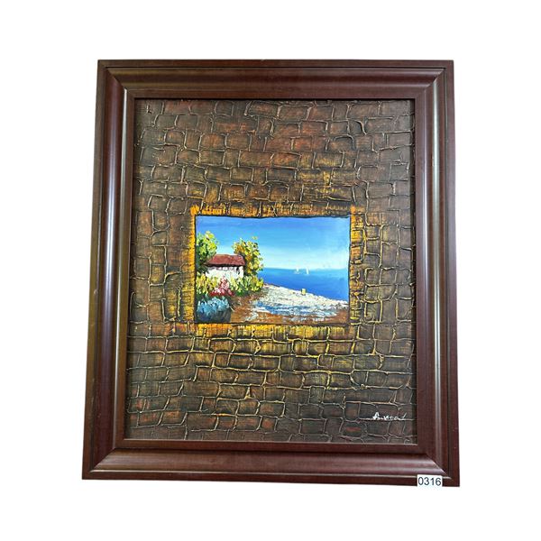 FRAMED ORIGINAL PAINTING ON CANVAS SIGNED BY ARTIST A. WOOD 24.5 IN X 28.5 IN