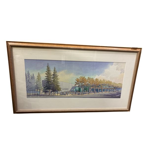 FRAMED ORIGINAL INCOTATION FLEETWOOD CIVIC CENTRE PAINTING/ PRINT FROM STATE APPROX 34IN X 19IN