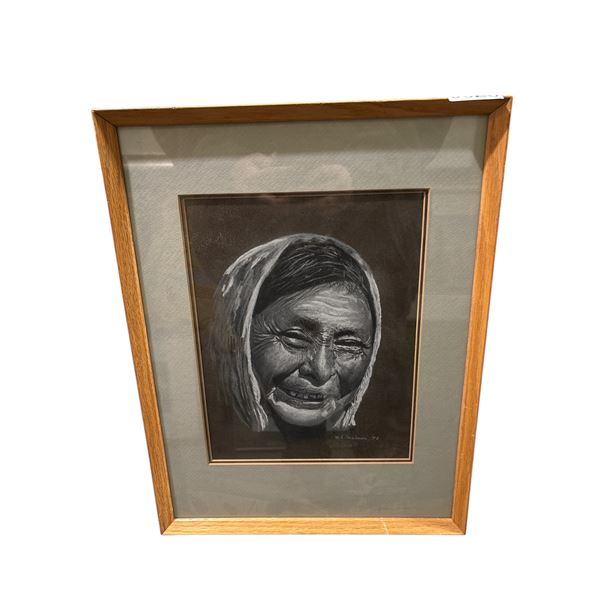 FRAMED 1980  "FIRST NATIONS WOMAN PORTAIT" BY W. C. DEADMAN FROM ESTATE 13IN X 16.5 IN