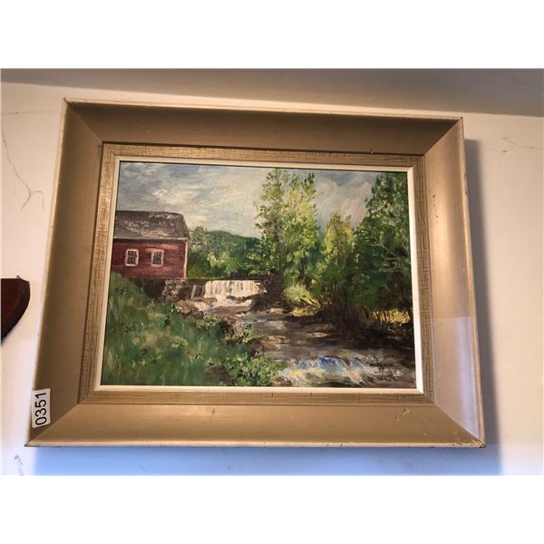 FRAMED 1959 PAINTING CANVAS SIGNED BY ARTIST AB ROBINSON APPROX 20.IN X 16.5IN