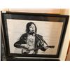 Image 1 : FRAMED BLACK AND WHITE MUSICIAN PLAYING GUITAR AND HARMONICA PAINTING/ PRINT APPROX 29IN X 23IN