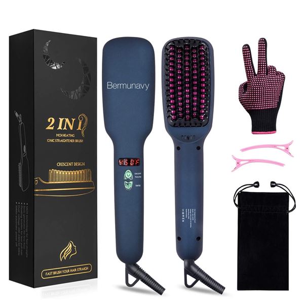 NEW TWO IN ONE IONIC HAIR STRAIGHTNER BRUSH CRESCENT DESIGN (FACTORY SEALED)