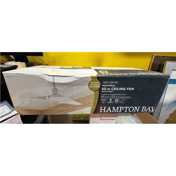 Industrial Hampton Bay Ceiling fan 60IN W x 13.5IN H (assembled dimensions)