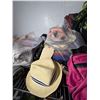 Image 3 : shelf full of assorted items- includes bags, hats, blankets, etc