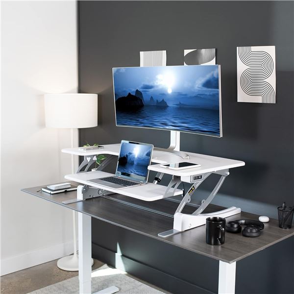 VIVO white electric desk riser DESK-V000VLEW (refurbished in box) - retail $260