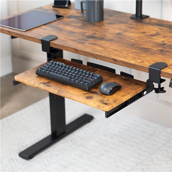 VIVO 20in vintage brown clamp-on small keyboard tray MOUNT-KB05ES-N, retail price per pc $67.99, tot