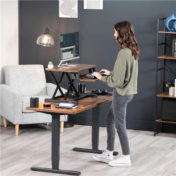 VIVO vintage brown/black compact desk riser DESK-V026KN retail $149.99 (refurbished in box)