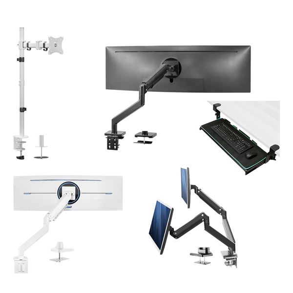 Large group of assorted VIVO mounts - single, dual, extra tall mounts, VESA monitor mounts, mechanic