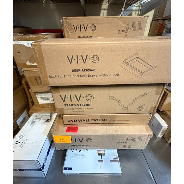 Large group of assorted VIVO monitor mounts & accessories - pneumatic arm, DVD wall mount, black CPU