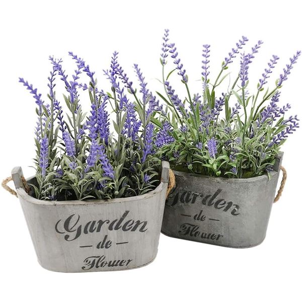 New Butterfly Craze artificial lavender plants in wooden planters set of 2, retail per set $25.42, t