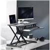 Image 2 : 3pc - TechOrbits wood grain 32" sit stand desktop workstation, VIVO 32" black desk risers DESK-V000K