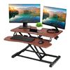 Image 3 : 3pc - TechOrbits wood grain 32" sit stand desktop workstation, VIVO 32" black desk risers DESK-V000K