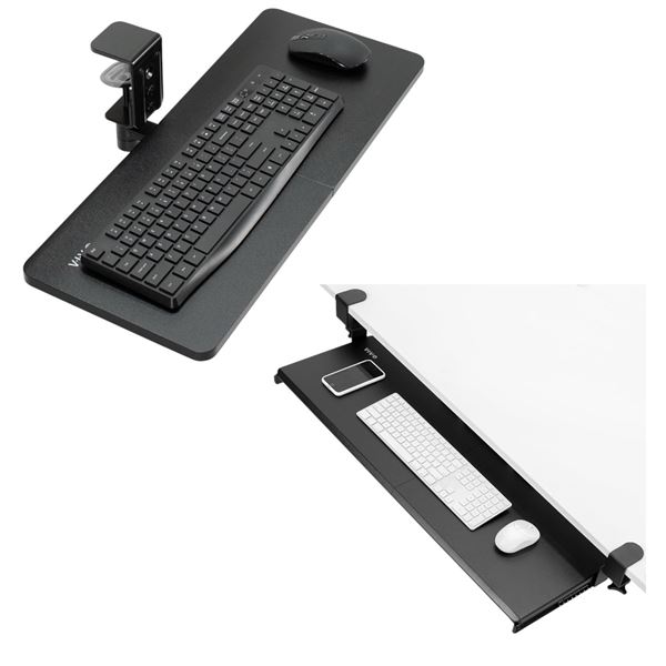 6pc - 4 VIVO black clamp-on extra long keyboard trays MOUNT-KB15EB & 2pc black single clamp rotating