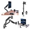 Image 1 : Large group of assorted VIVO monitor desk mounts - single, mechanical arm, dual monitor, desk stands
