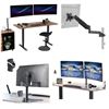 Image 1 : Shelf full of assorted VIVO monitor desk mounts & stands (refurbished in boxes)