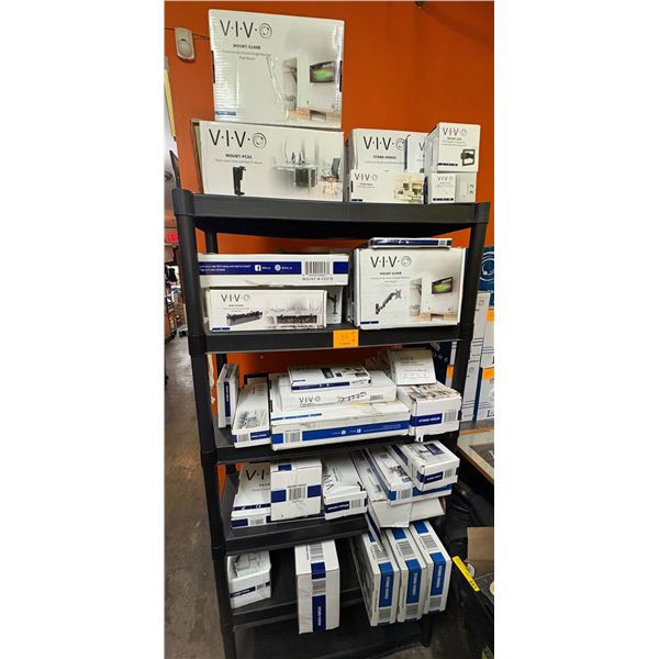 Large group of assorted VIVO monitor mounts & accessories - black underdesk & wall PC mount, VESA ad