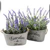 Image 1 : New Butterfly Craze artificial lavender plants in wooden planters set of 2, retail per set $25.42, t
