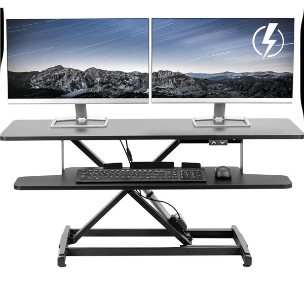 VIVO 42 inch Electric Motor Desk Converter, Height Adjustable Riser, Sit to Stand Dual Monitor and L