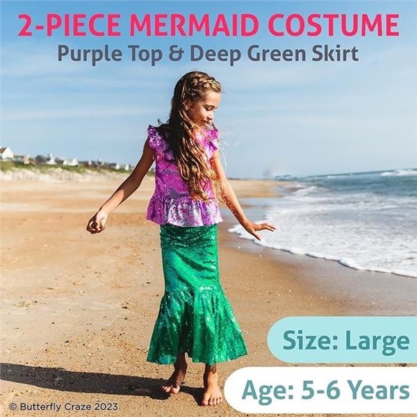New Kids Mermaid costume top/dress with skirt pink/purple top & deep green/blue skirt medium, retail