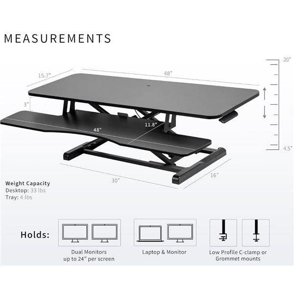 VIVO 48" extra large black desk riser DESK-V048KB (refurbished in box) - retail $300