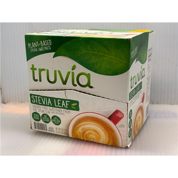 Box of Truvia Stevia Leaf calorie free sweetener 400 pack BB 11/2025