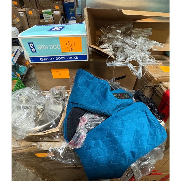 Group of items - heated blanket, Christmas lights, door lock etc.